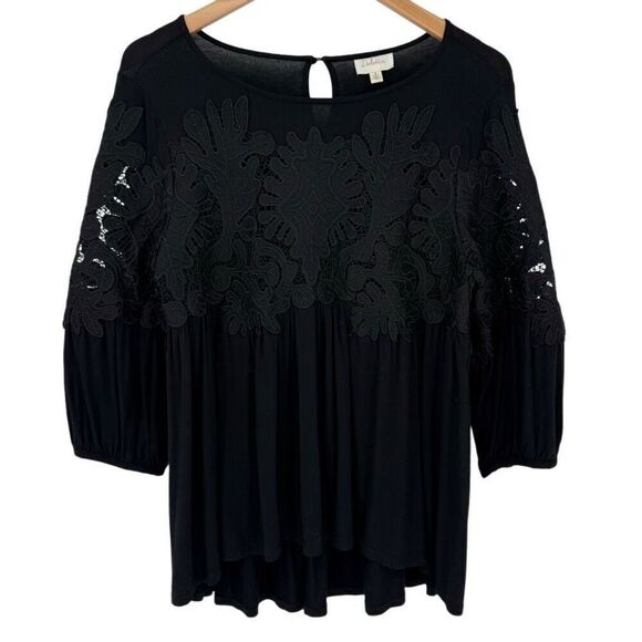 Anthropologie Deletta Desi Blouse Crochet Lace 3/4 Sleeves Women Small Black - Picture 3 of 7